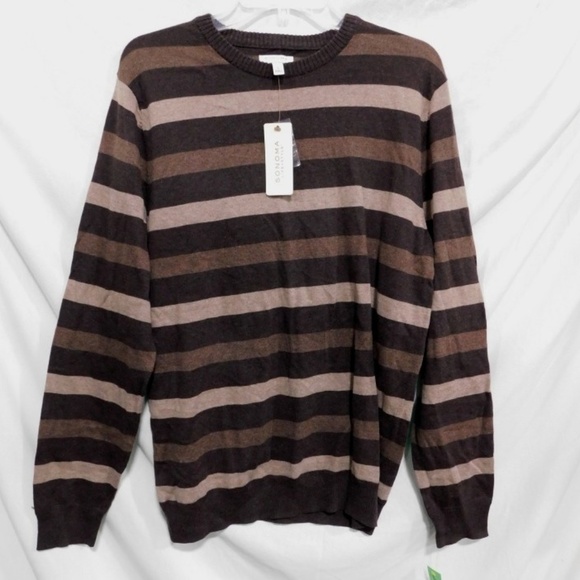 Sonoma Men Brown Stripe Knit Sweater L 